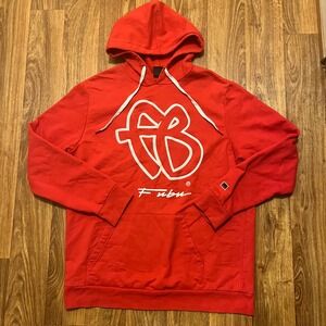 FUBU Hoodie Men Large Red Graphic Pullover Sweatshirt Streetwear Hip Hop